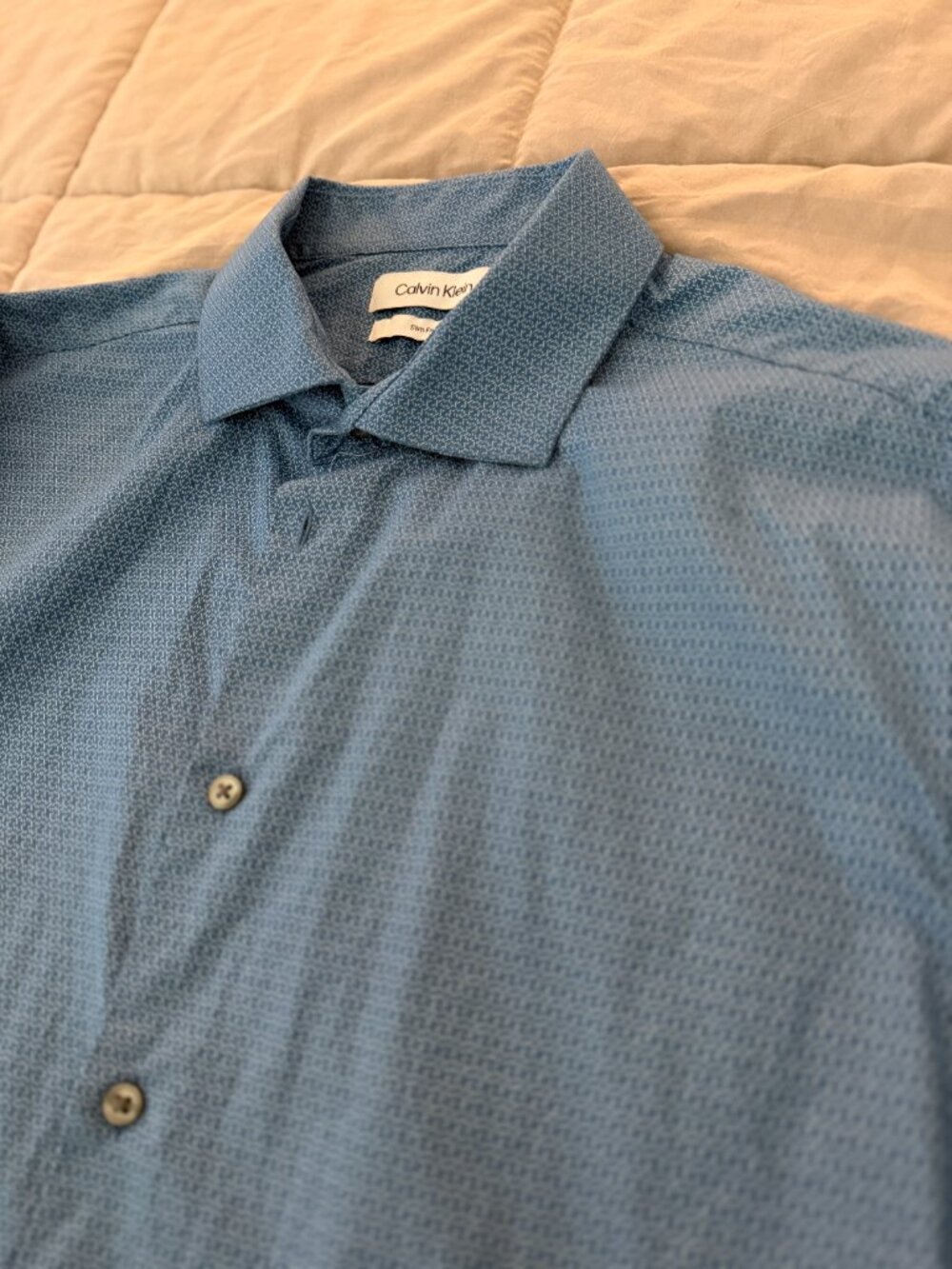 Calvin Klein Mens L 16.5 34/35 Slim Fit Blue Geometric Dress Shirt Long Sleeve